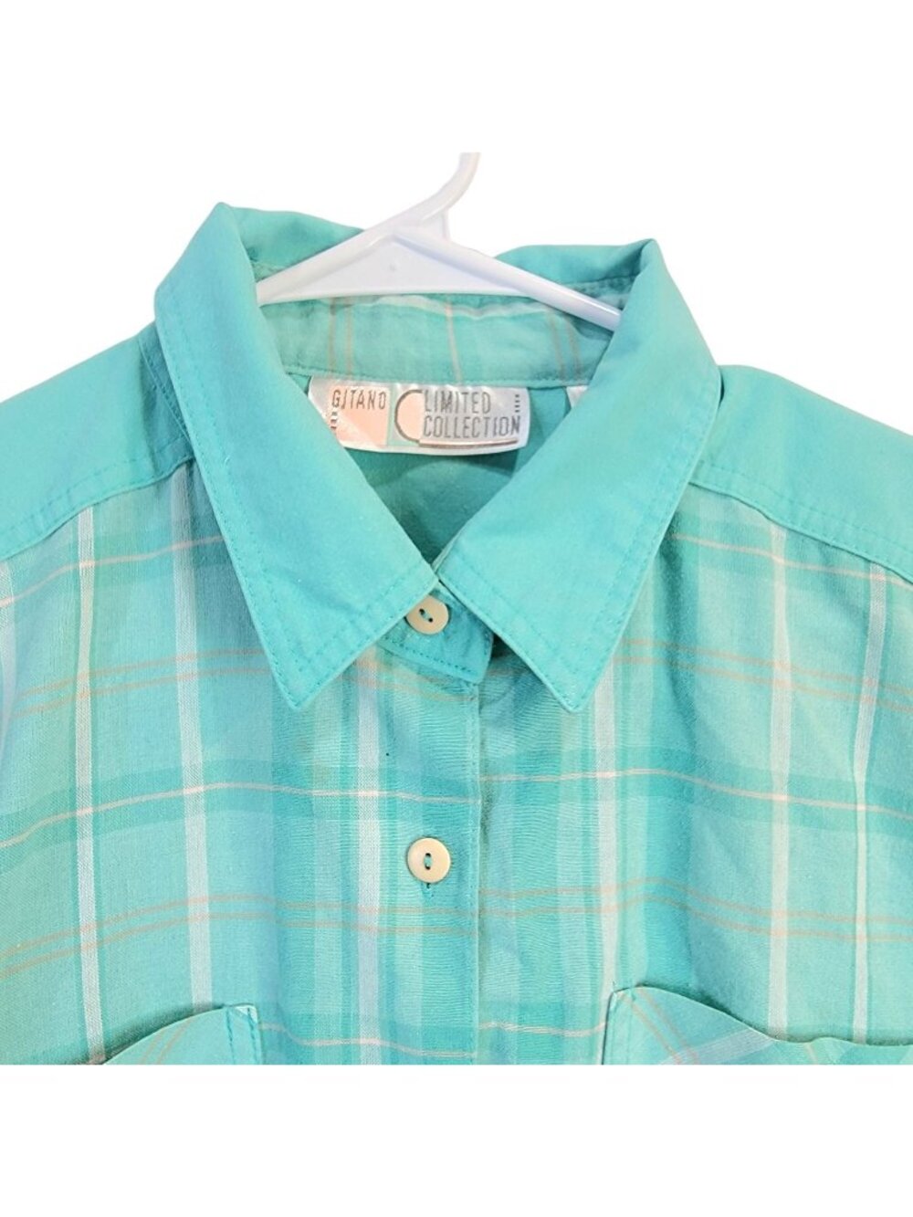 Gitano Vintage 90s Plaid Shirt Women Large Button Collar Top Casual 12 Spring 14